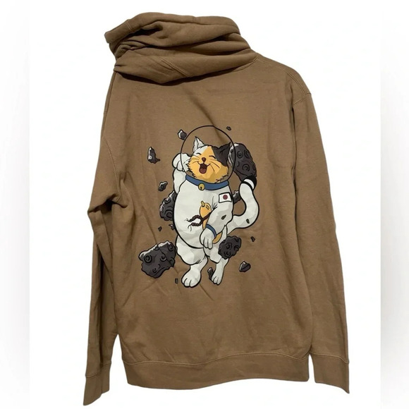 Kyoto Tops - Kyoto Happy Astronaut Cat Adult Tan Hoodie Size Medium